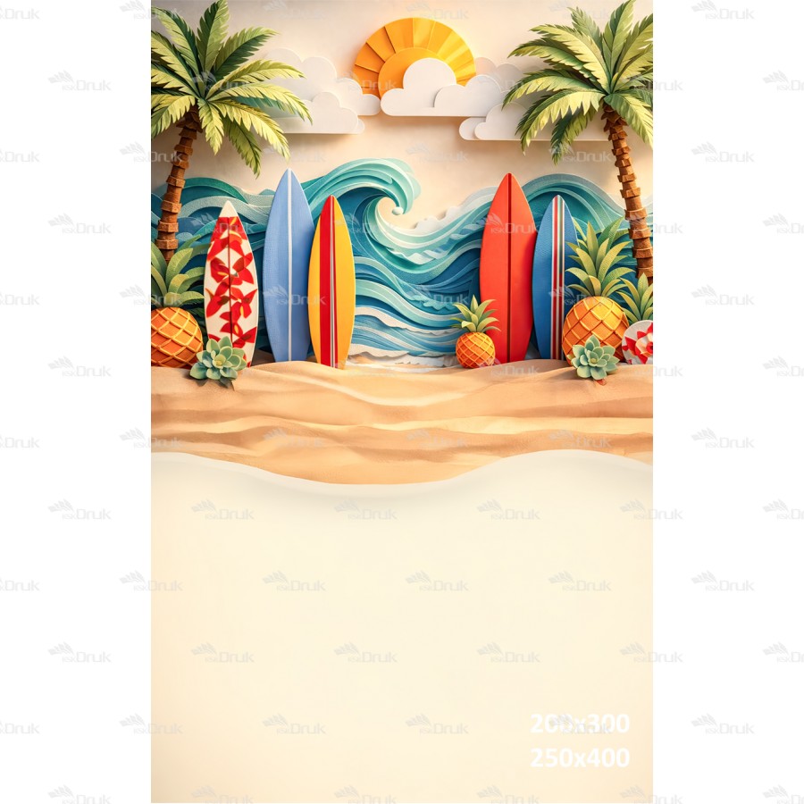 Tło fotograficzne „Papercut plaża z deskami surfingowymi” | 4047